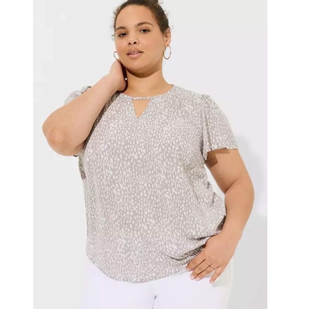 Torrid Size 3 Watercolor Raindrops Formal Grey Harper Flutter Sleeve Blouse NWT